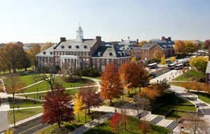 College campus with fall foliage