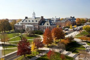 College campus with fall foliage