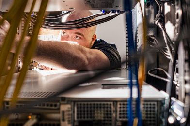 Man working on server