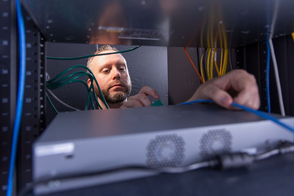 Engineer performing AV installation