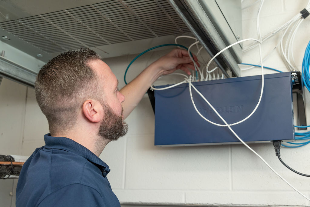Engineer working on a network upgrade